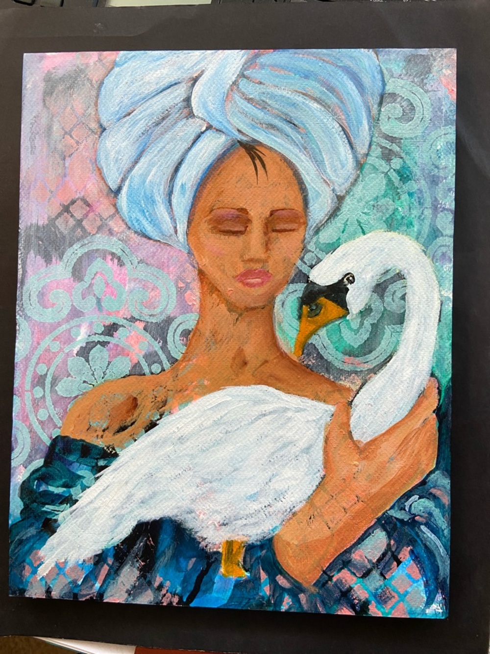 Serene Woman with Swan Canvas Art - Blue, White - Picture 3 of 5